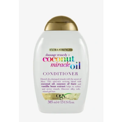 Abbildung von OGX Coconut Miracle Oil Conditioner (385 ml), feuchtigkeitsspendende Haarpflege Spülung mit Kokosöl, Vanilleextrakt &amp; Essenz der Tiare, Locken Anti Frizz Formel; ausgewogenem pH Wert