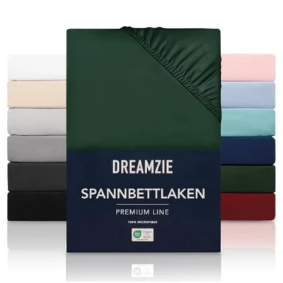 Abbildung von Dreamzie Spannbetttlaken 80x200 cm Hoher Steg bis 33 100% Mikrofaser Grün Schadstoffgeprüft (Oeko TEX), Bettlaken mit Gummizug