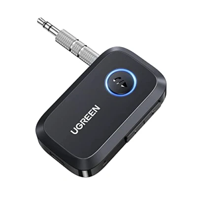Abbildung von UGREEN Aux Bluetooth Adapter Auto 5.3 Empfänger Freisprechanruf, Stereo Musik, Dualer Kopplung mit 15 Stunden Spielzeit Klinke für Autoradio/Stereoanlage/Headset (Schwarz)