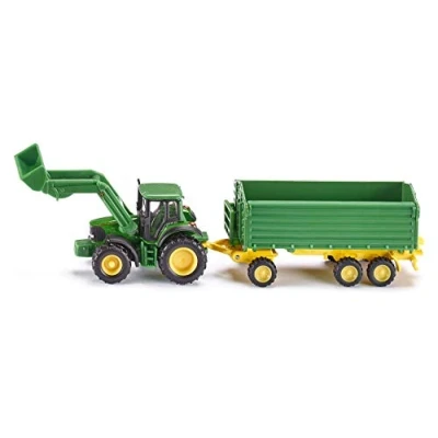 Abbildung von siku 1843, John Deere Traktor mit Frontlader und Anhänger, 1:87, Metall/Kunststoff, Grün, Kippbarer Anhänger