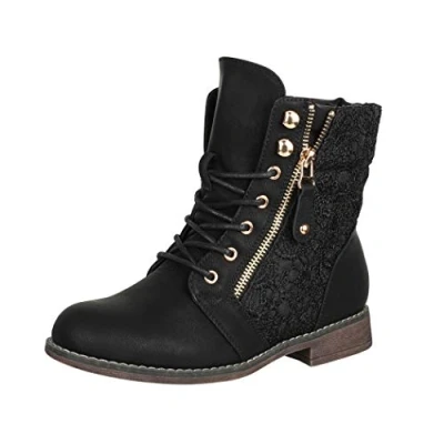 Abbildung von Elara Damen Stiefeletten Worker Boots Spitze Chunkyrayan B9812 KB Schwarz 42