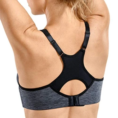 Abbildung von SYROKAN Damen Sport BH Starker Halt Bügel Push Up Ringerrücken Gepolstert Fitness Dunkle Blumenasche 95G