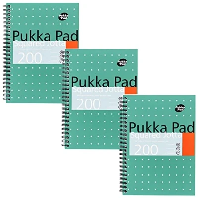 Abbildung von Pukka Pad, karierter Notizbuch im A5 Format, 3er Pack 21 x 14,9 cm Spiralbindung mit 5 mm dicken Kariert auf 80 g/m² weißem Papier perforierten Kanten zum einfachen Entfernen 200 Seiten