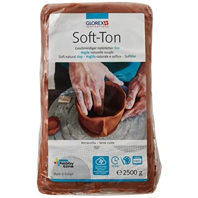 Abbildung von GLOREX 6 8075 337 Soft Ton terracotta 2500 g, natürlicher, besonders weicher und geschmeidiger Ton, lufthärtend für Brennofen geeignet, sehr gut Kinder geeignet