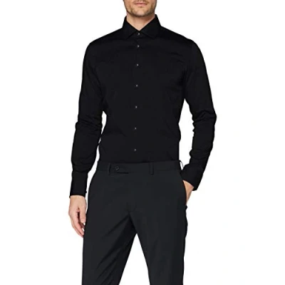 Abbildung von Seidensticker Herren Business Hemd Extra Slim Fit Bügelfrei Kent Kragen Langarm 100% Baumwolle, Schwarz (Schwarz 39), 38 EU
