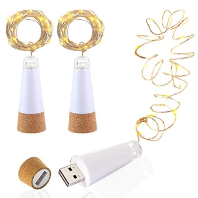 Abbildung von LED Flaschenkorken Beleuchtung, USB betrieben Wiederaufladbar, 1.9 m Kupferkabel mit 20 Sternenhimmel Lichterketten, zum DIY Dekor Draussen Versammlung Party Hochzeit Urlaub (3 Stück, Warmweiß)