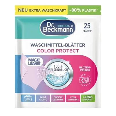 Abbildung von Dr. Beckmann MAGIC LEAVES Waschmittel Blätter COLOR vordosierte &amp; wasserlösliche Waschblätter platzsparend und leicht anzuwenden 25