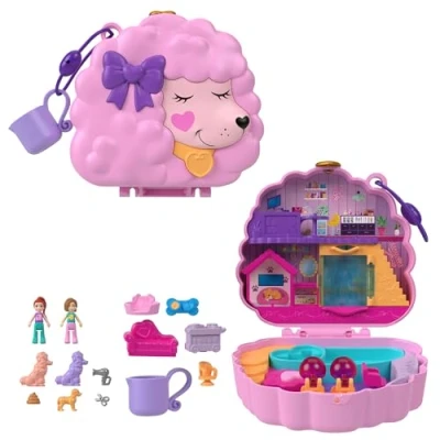 Abbildung von Polly Pocket Pudel Schatulle Spielset mit Wasserspaß und 2 Teilen Farbwechseleffekt, 12 Zubehörteilen 5 Funktionen, für Kinder ab 4 Jahren, HKV35