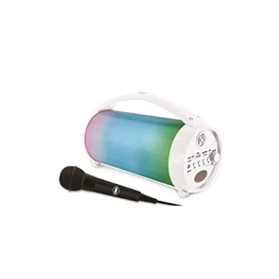 Abbildung von Lexibook iParty Tragbarer, beleuchteter Bluetooth Lautsprecher mit Mikrofon, Stereo, Lichteffekte, drahtlos, Karaoke, FM Radio, USB, SD Karte, wiederaufladbarer Akku, Weiß, BTP585Z