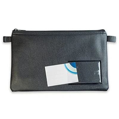Abbildung von Banktasche 10716 mit Reißverschluss und Fenster für Visitenkarten Beschriftung 27 x 17 cm A5 Kunstleder schwarz