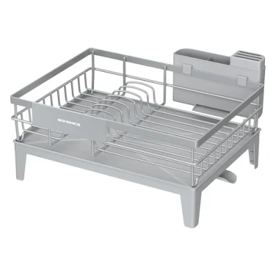 Abbildung von SONGMICS Abtropfgestell Geschirr, Geschirr Abtropfständer, 360 drehbarer und ausziehbarer Ablauf, Abtropfschale, Besteckhalter, Küche, 31 x 42 18,5 cm, Taubengrau KCS550G01
