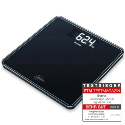 Abbildung von Beurer GS 400 black Signature Line Glas /Personenwaage, mit großer Trittfläche aus Sicherheitsglas, stylischem Schwarz Display im XL Format und Tragkraft bis 200 kg