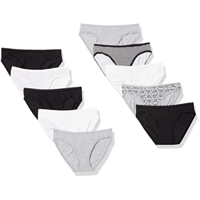 Abbildung von Amazon Essentials Damen Bikinihose aus Baumwolle (in Übergröße erhältlich), 10er Pack, Floral/Mehrfarbig/Punkte/Streifen, 40