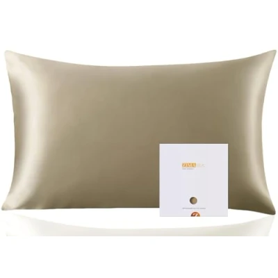 Abbildung von ZIMASILK Kissenbezug, 100% Mulberry Seide, 19 Momme für Haut und Haar, auf beiden Seiten, 1 Stück, Taupe, Standard 50x75cm