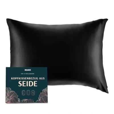 Abbildung von Dreamzie Seidenkissenbezug 40x60 cm für Haar und Haut, Kissenbezüge Seide 19 Momme (Schwarz, 1 Stück)