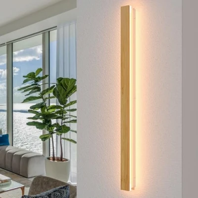 Abbildung von AOEH Holz Wandleuchte LED Wandlampe Lange Innen Wandbeleuchtung Moderne Dimmbare Mit Fernbedienung 41W Nachtlampe Wandlampen Für Schlafzimmer Wohnzimmer Flur Treppenhaus Lampen,115cm