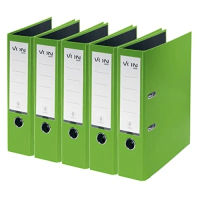 Abbildung von VON Leitz 5er Pack Ordner A4, Karton mit Kunststoffeinband, 80 mm Rückenbreite,Für 600 Blatt, FSC zertifizierter Karton, Für Schule, Studium &amp; Haushalt, Grün, 10551055