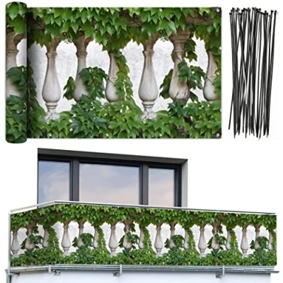 Abbildung von Maximex Balkon Sichtschutz Efeu 5m, praktischer mit naturfrohem Motiv, windschützende Sichtschutzplane hoher UV und Witterungsbeständigkeit, schnelltrocknend reißfest