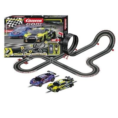 Abbildung von Carrera 20062563 Go I GT Super Challenge Detailgetreue Audi R8 LMS GT3 evo II und Lamborghini Huracán im Maßstab 1:43 Actiongeladener Rennspaß mit Rundenzähler herausfordernder Strecke