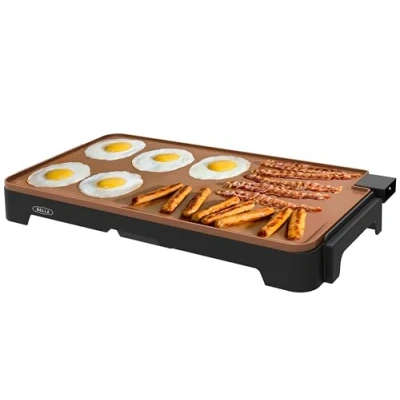 Abbildung von BELLA XL Keramik Titan Elektrogrillplatte, bereitet 15 Eier auf einmal zu, Healthy Eco Antihaftbeschichtung, mühelos zu reinigen, große versenkbare Kochfläche, 30,5 x 56 cm, Kupfer/Schwarz