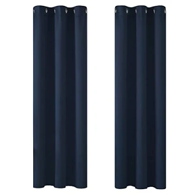 Abbildung von Deconovo Vorhänge Blickdicht Verdunkelunsgardinen mit Ösen Dicke Thermovorhang Kälteschut Hitzeschutz, 183x107 cm(HöhexBreite), Dunkelblau, 2er Set