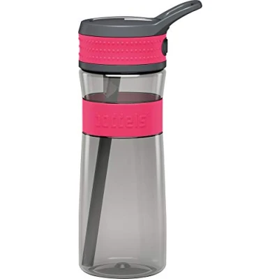 Abbildung von boddels Trinkflasche mit Strohhalm und rutschfestem Griff 600 ml Sport auslaufsicher bruchsicher Wasserflasche Schule, Uni, Fitness, Outdoor BPA frei