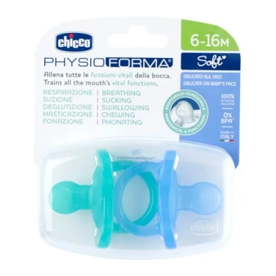 Abbildung von Chicco PhysioForma Silikon Schnuller 6 16 Monate, weiches und sanftes Set, unterstützt die physiologische Atmung fördert richtige Entwicklung des Mundes, hellblau