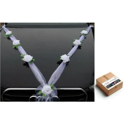 Abbildung von Organza M Auto Schmuck Braut Paar Rose Deko Dekoration Hochzeit Car Wedding Girlande PKW (Reinweiß/Weiß)