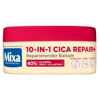 Abbildung von Mixa Urea Balsam, mit 40% Glycerin, und Allatoin, reparierend, feuchtigkeitsspendend, für sehr trockene, rissige Haut an Ellenbogen, Knie, Füßen &amp; Händen, 10 in 1 Cica Repair+ , 150ml