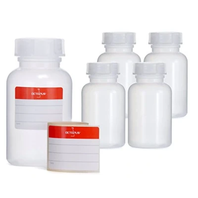 Abbildung von Octopus 5X 250 ml Weithalsflaschen aus LDPE mit Schraubverschluß, Leere Chemiekalienflaschen, Laborflaschen Deckel als Aufbewahrungsbehälter für Labor, Küche oder Hobby