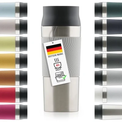 Abbildung von Blumtal Thermobecher 350 ml Kaffeebecher to go aus Edelstahl auslaufsicherer Isolierbecher kalt/heiß Mug mit 360 Trinköffnung Thermosbecher Quick Press Verschluss Coffee Grau