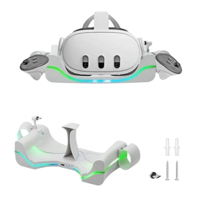 Abbildung von Mcbazel VR Headset Wandhalterung Ladestation für Quest 3 mit 7 Farben Atemlicht, Schnelllade Magnetischer Ständer Weiß