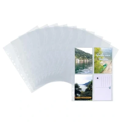Abbildung von HERMA 7695 Fotohüllen für Ordner, 10 Stück, 10x15 cm, 4 Fächer geteilt, beidseitig sichtbar, Fotophan Fotosichthüllen Sammelhüllen Postkartenhüllen Prospekthüllen mit Eurolochung, transparent
