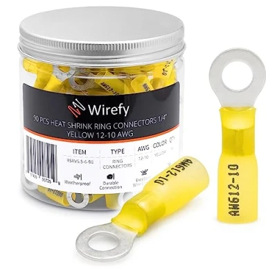 Abbildung von Wirefy Gelbe Ringkabelschuhe Schrumpfverbinder M6 Lötfreie Kabelschuhe Sortiment Ringkabelschuh Quetschverbinder 4 6 mm² 90 Stück