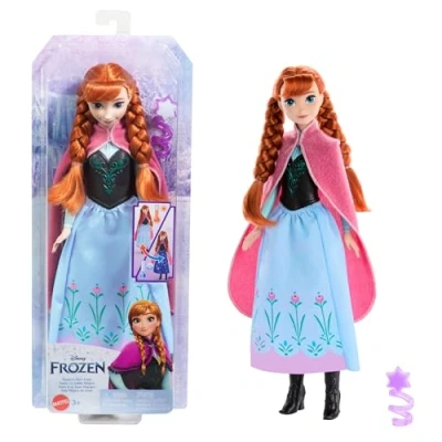 Abbildung von Mattel DISNEY Frozen Die Eiskönigin Anna Puppe magischer Rock mit Farbwechseleffekt aktivierbar Schneeflockenzauberstab und Wasser, inklusive Haarbürste, für Kinder ab 3 Jahren, HTG24