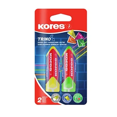 Abbildung von Kores Trino: Farbiger Dreieckiger PVC Radierer mit Papierschleife für Kinder, Studenten und Erwachsene, ungiftig kinderfreundlich, Schul Bürobedarf, 60 x 20 18 mm, 2 Stück Packung