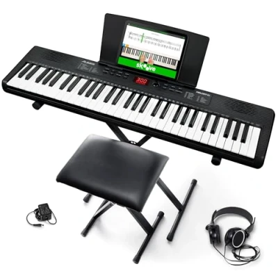 Abbildung von Alesis Melody 61 Keyboard Piano für Anfänger mit Tasten Lautsprechern, Ständer, Bank, Kopfhörer, Tablet /Notenablage, 300 Sounds &amp; Lektionen