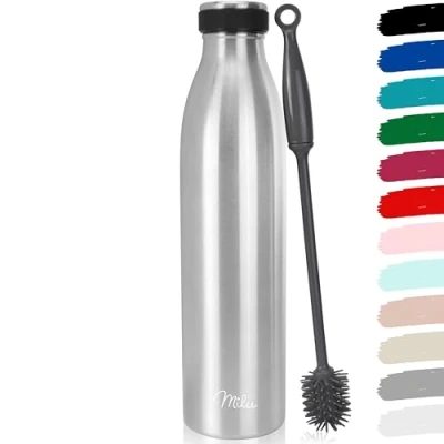 Abbildung von Milu Edelstahl Trinkflasche 500ml, 750ml, 1000ml, 1.5L Thermosflasche, Isolierte Wasserflasche, Auslaufsichere Isolierflasche doppelwandig, Kohlensäure geeignet (Edelstahl, 1500ml)