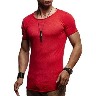 Abbildung von Leif Nelson T Shirt Herren Sommer Rundhals Ausschnitt (Rot, Größe M), Regular Fit 100% Baumwolle, Casual Basic Männer Kurzarm