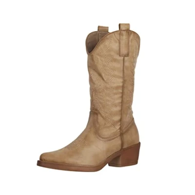 Abbildung von Elara Damen Cowboy Stiefel Biker Boots Chunkyrayan 301 A32P Khaki PU 41