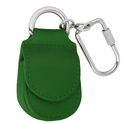 Abbildung von MANAGE Schlüsselanhänger Leder Grün für Münzen Schlüssel Schlüsselring Karabiner Keychain Autoschlüsselanhänger klein Echtleder Damen Herren mini kleingeldbörse (Grün)