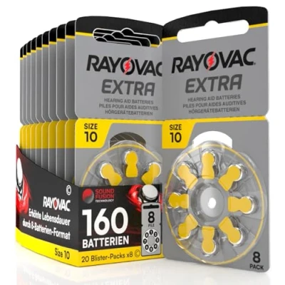 Abbildung von 160 Batterien für Hörgeräte Rayovac Extra Größe 10. 20 Blister mit 8