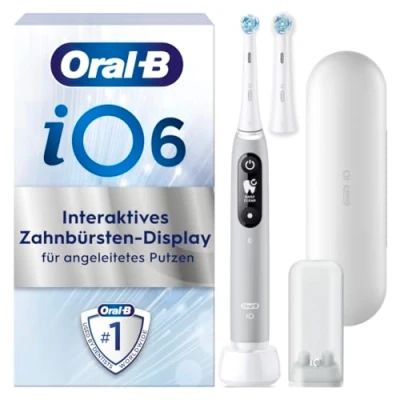 Abbildung von Oral B iO Series 6 Elektrische Zahnbürste/Electric Toothbrush, 2 Aufsteckbürsten, 5 Putzmodi für Zahnpflege, Valentinstagsgeschenk Ihn/Sie, Display &amp; Reiseetui, Designed by Braun, grey opal