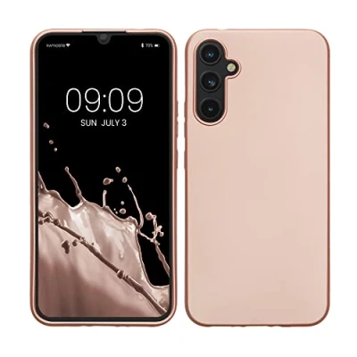 Abbildung von kwmobile Case kompatibel mit Samsung Galaxy A34 5G Hülle Schutzhülle aus Silikon metallisch schimmernd Handyhülle Metallic Rosegold