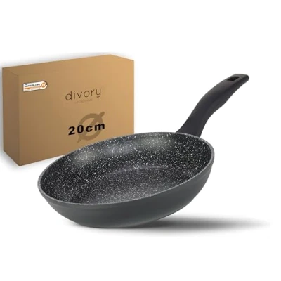 Abbildung von DIVORY Bratpfanne 20cm Induktion Antihaft Beschichtete kleine Universalpfanne für alle Herdarten Sichere Griffe, Spülmaschinen geeignet (Schwarz, 20cm)