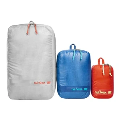 Abbildung von Tatonka Packwürfel Stuffsack Zip Set 3 Ultraleichtes und platzsparendes Packtaschen mit Reißverschluss Taschen in verschiedenen Größen (grey / blue black)