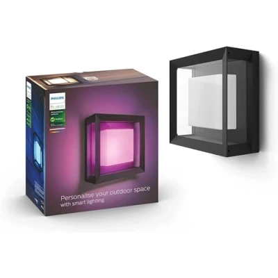 Abbildung von Philips Hue White &amp; Color Ambiance Econic Outdoor Wandleuchte (1.140 lm), dimmbare Wandlampe für das Lichtsystem mit 16 Mio. Farben, smarte Lichtsteuerung über Sprache oder App, schwarz