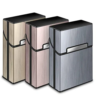 Abbildung von Zigarettenetui, Yosemy 3 Stück Zigarettenbox Metall mit Magnetverschluss, Zigarettenetui aus Alu, Verstärktem Kunststoffgehäuse &amp; Einrast Funktion Für 20er Standard Schachteln (Graues, Rosa, Gold)