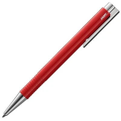 Abbildung von LAMY logo M+ Kugelschreiber 204 aus bruchfestem Kunststoff in der Farbe rot mit verchromter Spitze und Drücker, inkl. Großraummine M 16 Strichbreite blau
