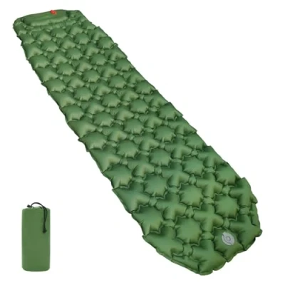 Abbildung von Amazon Basics Camping Isomatte, leicht, wasserdicht, mit Fußpumpe, 5,6 cm dick, Olivgrün, M